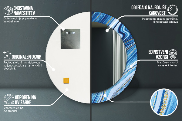 Round printed mirror Blue marble