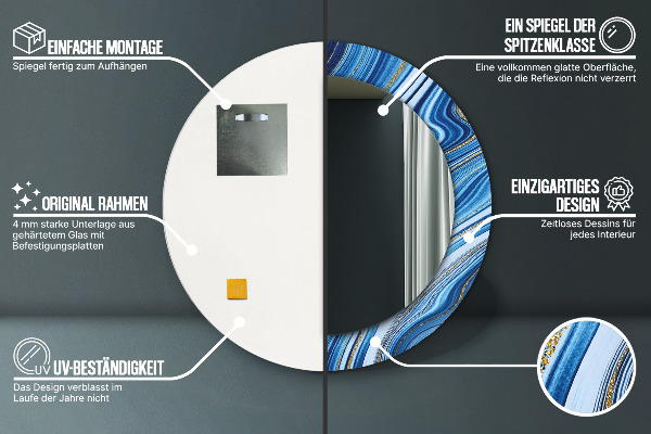 Round printed mirror Blue marble