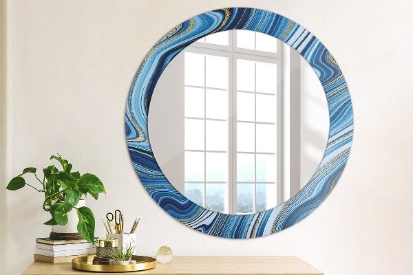 Round printed mirror Blue marble