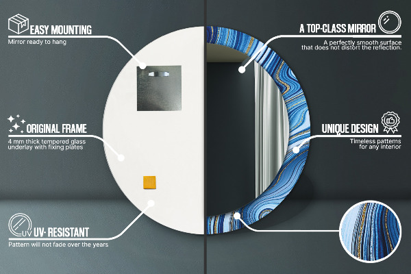 Round printed mirror Blue marble