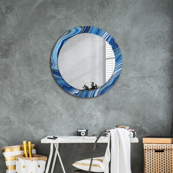 Round printed mirror Blue marble
