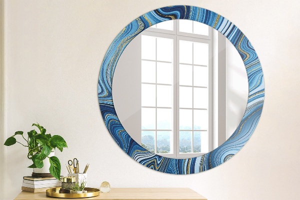 Round printed mirror Blue marble