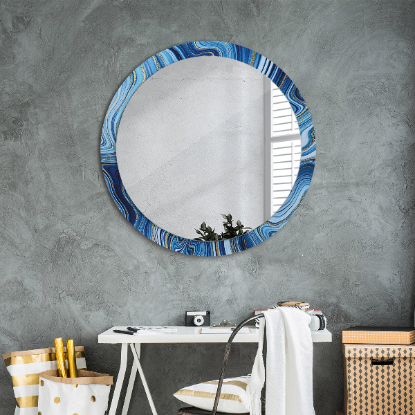 Round printed mirror Blue marble