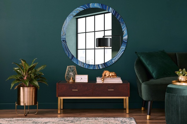 Round printed mirror Blue marble