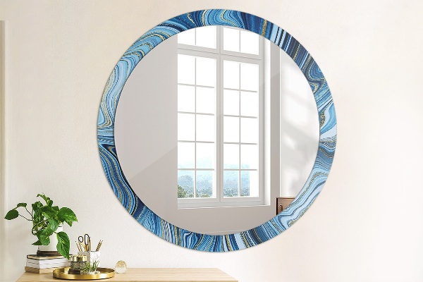 Round printed mirror Blue marble