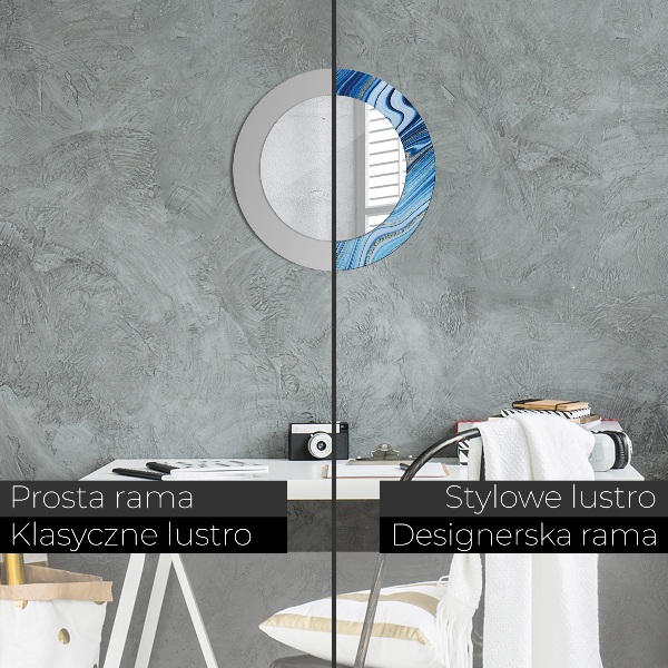 Round printed mirror Blue marble