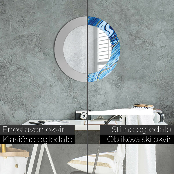 Round printed mirror Blue marble