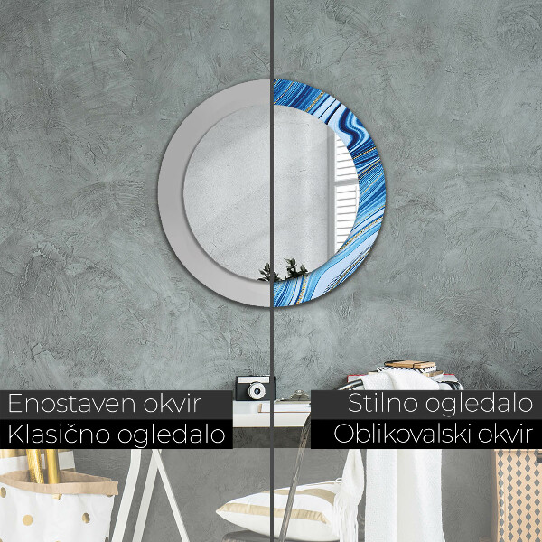 Round printed mirror Blue marble