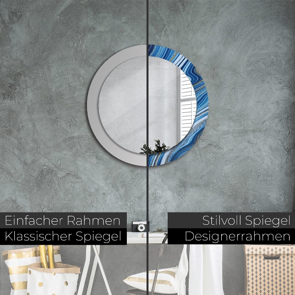 Round printed mirror Blue marble