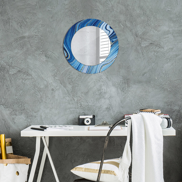 Round printed mirror Blue marble