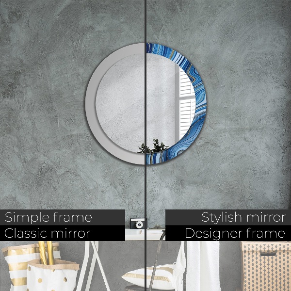 Round printed mirror Blue marble