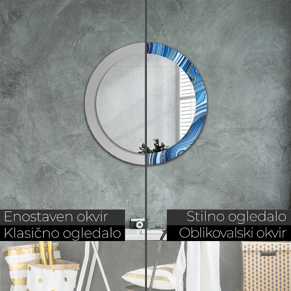 Round printed mirror Blue marble