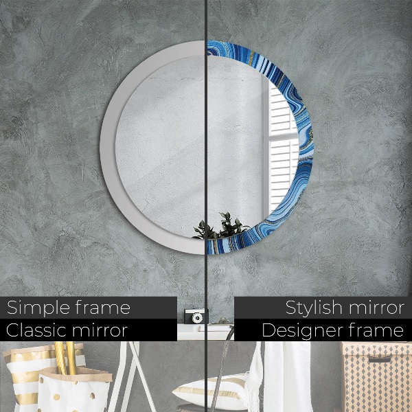 Round printed mirror Blue marble