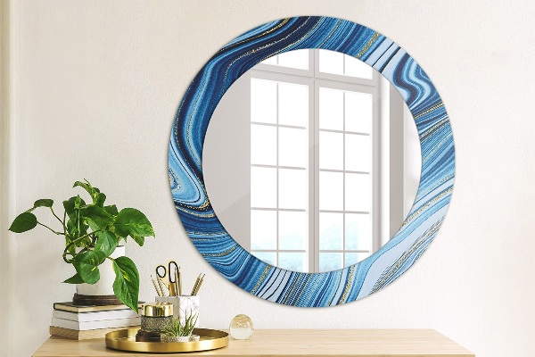 Round printed mirror Blue marble