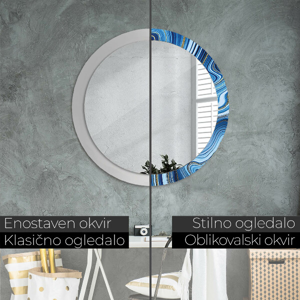 Round printed mirror Blue marble