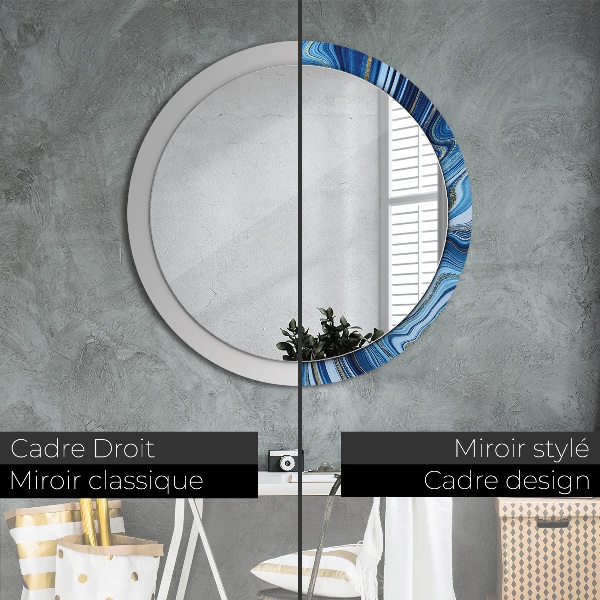 Round printed mirror Blue marble