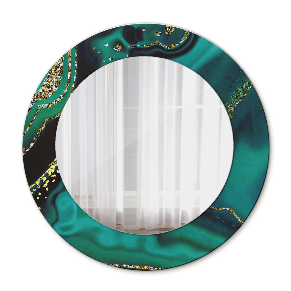 Round printed mirror Emerald marble