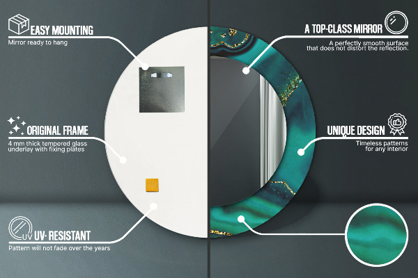 Round printed mirror Emerald marble