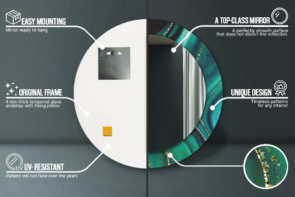 Round printed mirror Emerald marble