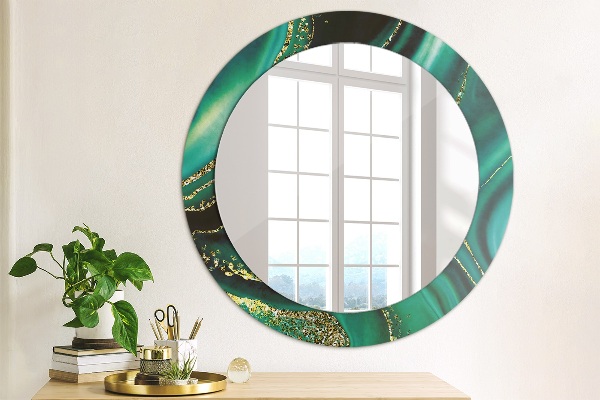 Round printed mirror Emerald marble