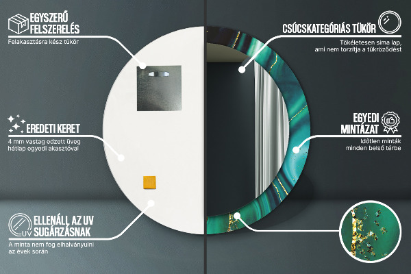 Round printed mirror Emerald marble