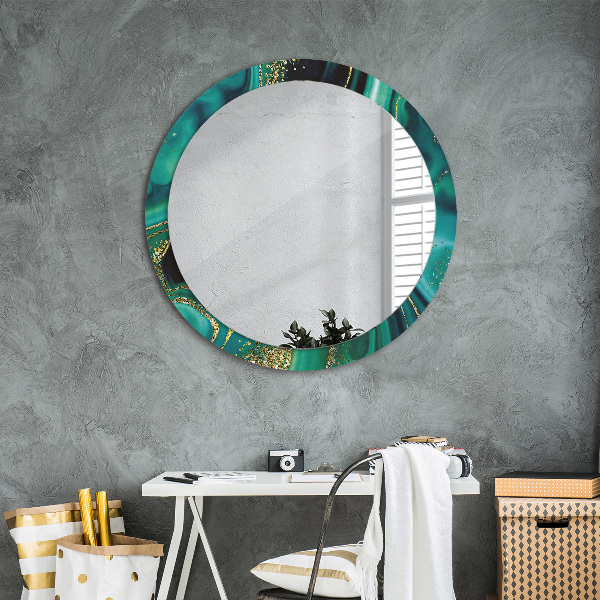 Round printed mirror Emerald marble