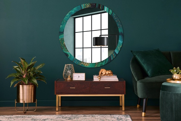 Round printed mirror Emerald marble