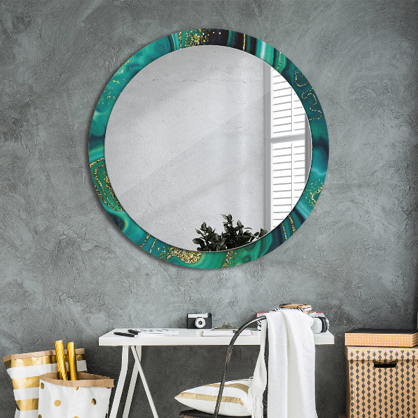 Round printed mirror Emerald marble
