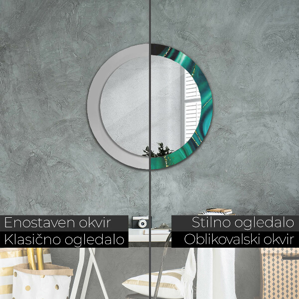 Round printed mirror Emerald marble