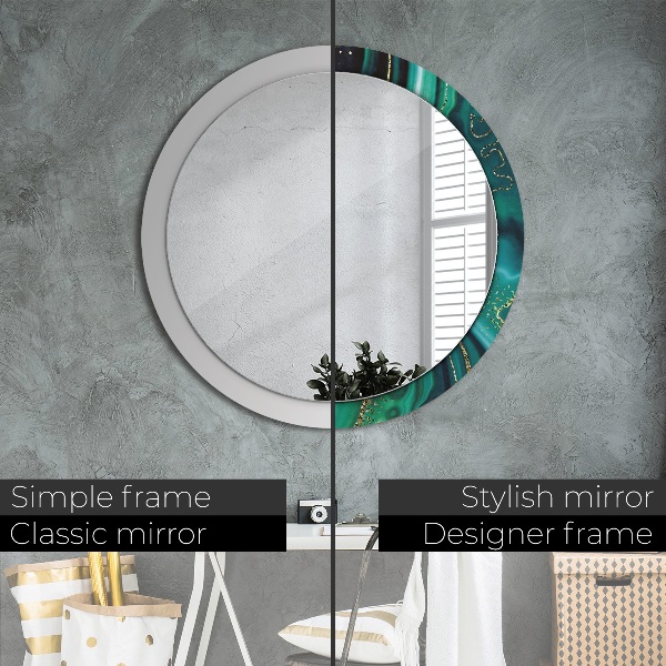 Round printed mirror Emerald marble
