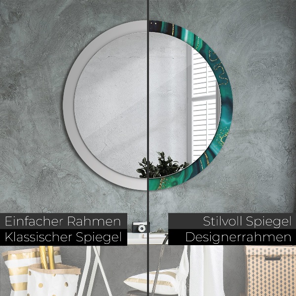 Round printed mirror Emerald marble