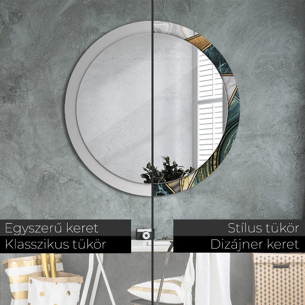 Round printed mirror Agat and gold marble