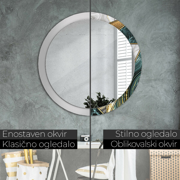 Round printed mirror Agat and gold marble
