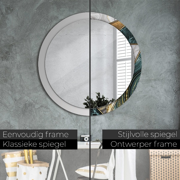 Round printed mirror Agat and gold marble