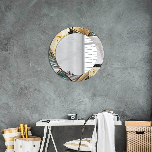 Round printed mirror Agat and gold marble