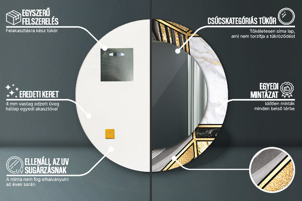 Round printed mirror Agat and gold marble