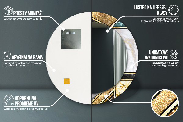 Round printed mirror Agat and gold marble