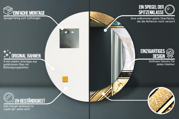 Round printed mirror Agat and gold marble