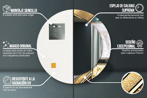 Round printed mirror Agat and gold marble