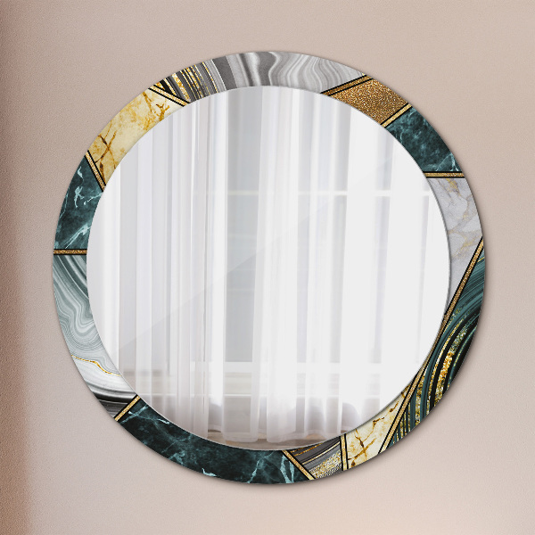Round printed mirror Agat and gold marble