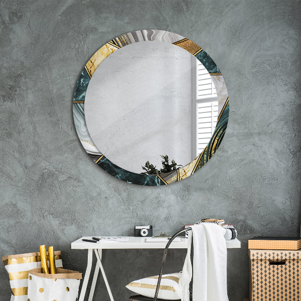 Round printed mirror Agat and gold marble