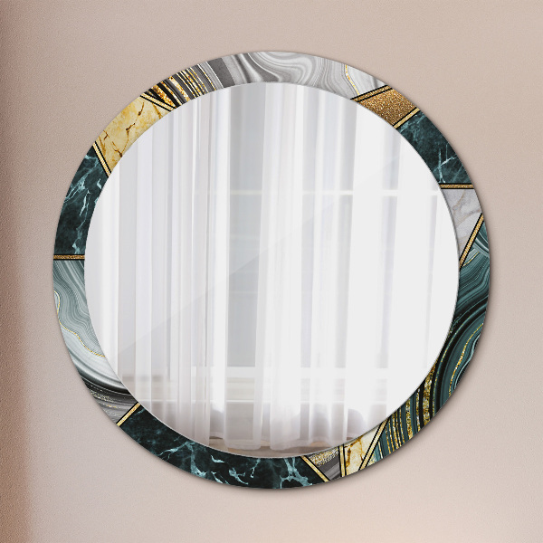 Round printed mirror Agat and gold marble