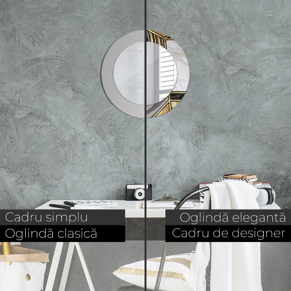 Round printed mirror Agat and gold marble