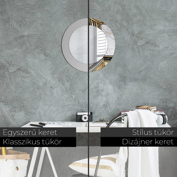 Round printed mirror Agat and gold marble