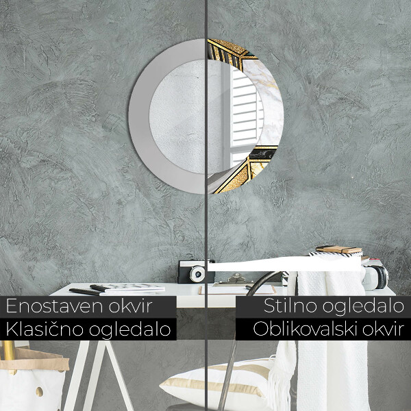 Round printed mirror Agat and gold marble
