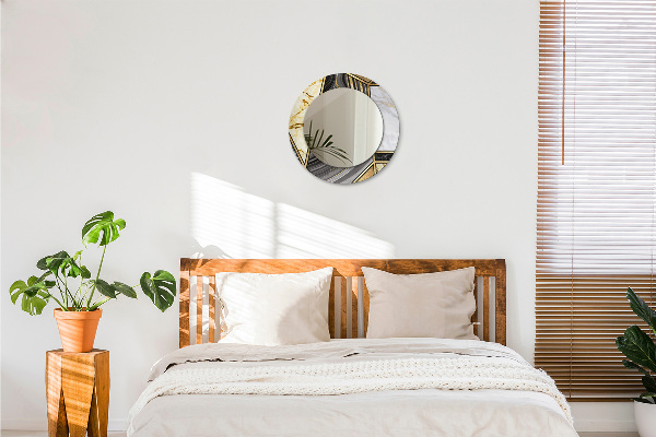 Round printed mirror Agat and gold marble