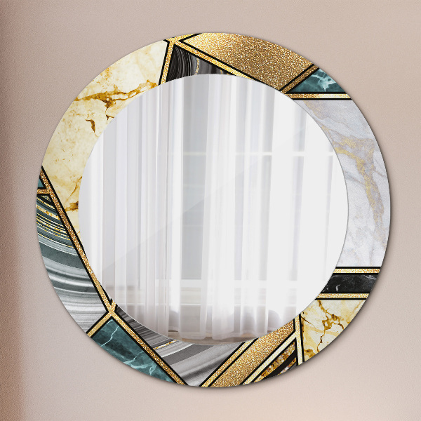 Round printed mirror Agat and gold marble