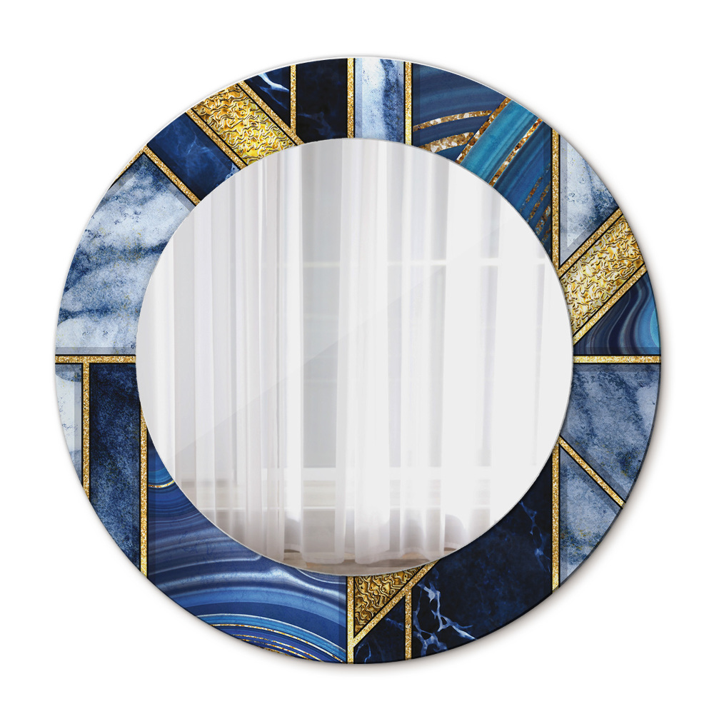 Round mirror frame with print Modern marble