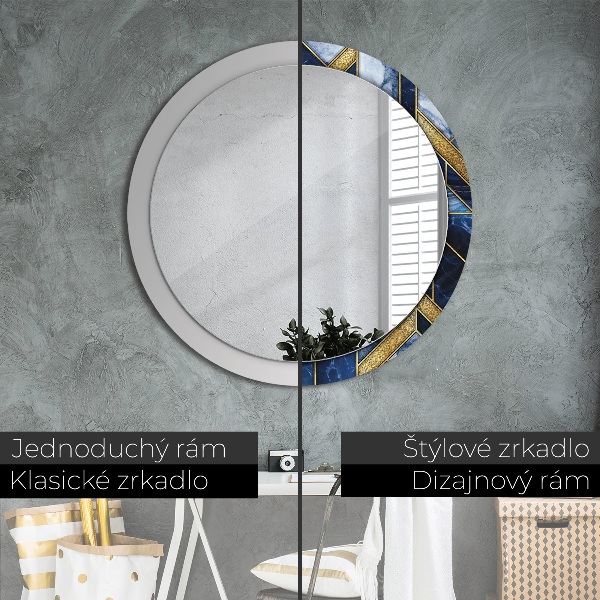 Round mirror frame with print Modern marble