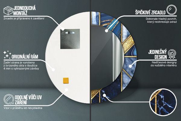 Round mirror frame with print Modern marble